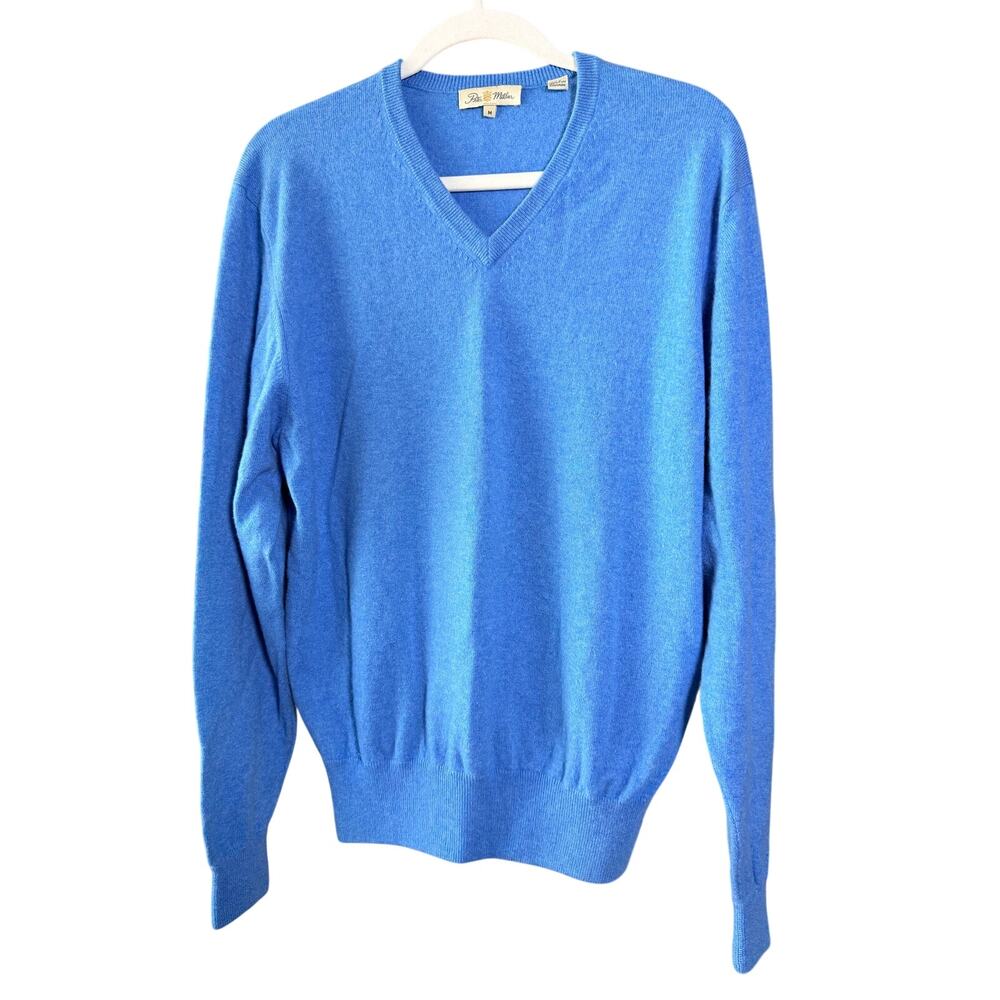 0264 Peter Millar 100% Pure Cashmere V-Neck Sweater Men Medium Blue